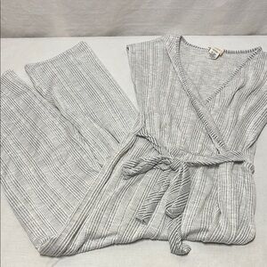 Stylish Gray Striped Jumpsuit with Tie